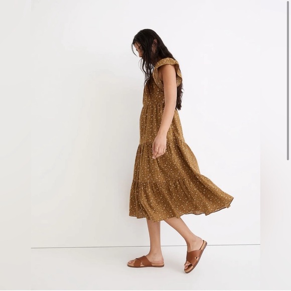 Madewell Ruffle-Sleeve Tiered Midi Dress - Picture 3 of 10
